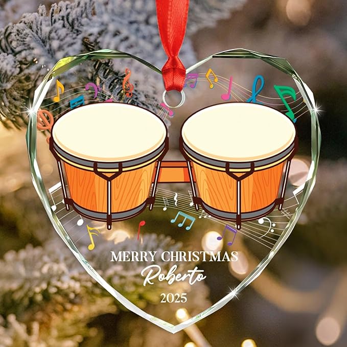 Awesome Bongo Drum Glass Christmas Tree Ornament, Custom Text Year & Name Bongo Drum Lover Xmas Ornaments Gift for Friends Besties Coworker, Personalized Ornament for Birthday Graduation Anniversary