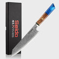 Seido Knives Kiritsuke Damascus Steel Chef Knife Epoxy Resin Stabilized Wood Handle Professional Kitchen Knife VG10 High Carbon Stainless Steel, Sapphire Blue