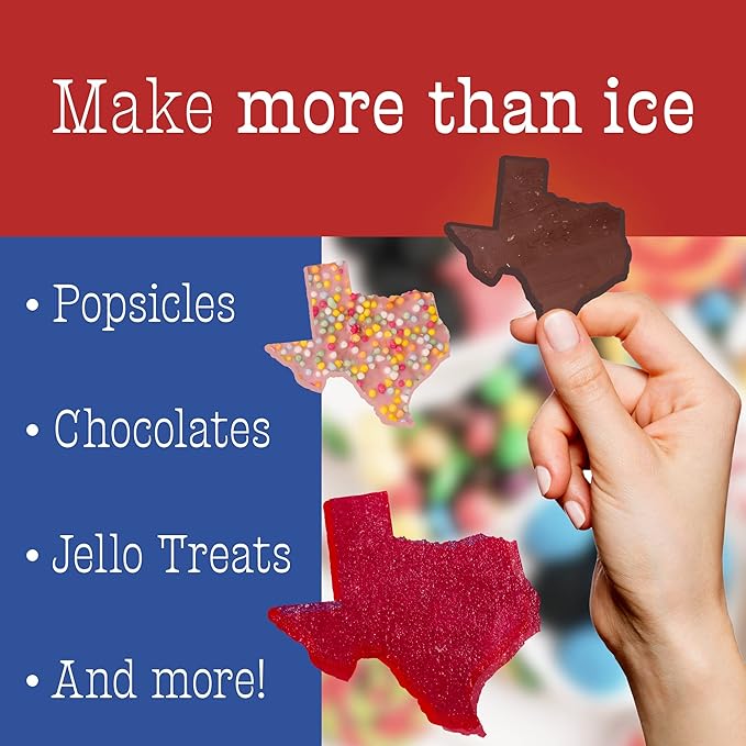 IMPRESA Silicone Ice Trays for Freezer - Texas Shaped Ice Cubes & Chocolate Molds - Silicone Molds for Gelatin & Candy - Blue, Pack of 2, 6 Cubes Each