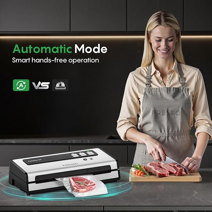 FRESKO Vacuum Sealer Machine with Automatic Bag Detection, Mason Jar Vacuum Accessory Set, Double Heat Seal, Easy to Use, Starter Kits