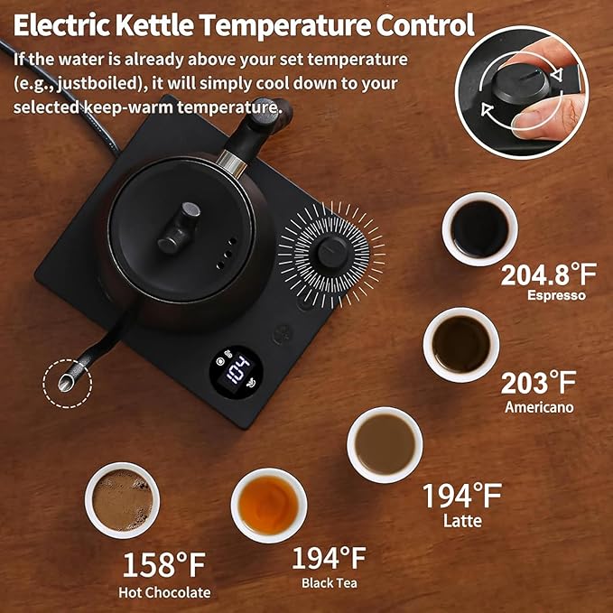 Water Kettle Electric,Gooseneck Electric Kettle with 50pcs Coffee Filter,±1℉ Temperature Control, Fast Heating, Stainless Steel Interior, Ideal for Precise Pour-Over Coffee and Tea