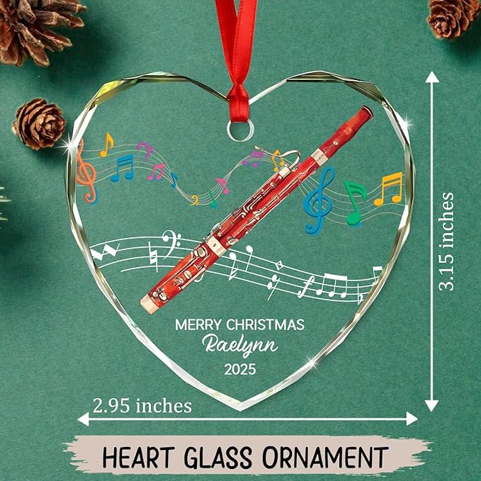 Personalized Bassoon Instrument Glass Xmas Ornament Gift, Customized Bassoon Player Christmas Keepsake Ornament with Text Year Name, Unique Bassoons Musical Instrument Glass Christmas Ornaments 2025