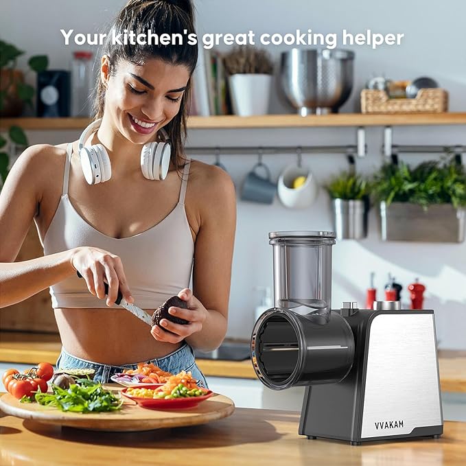 5-In-1 Electric Cheese Grater,300W Salad Maker,Electric Grater for Block Cheese,Kitchen Electric Food Slicer Shredder,Chopper for Vegetables Cucumber Carrots Cabbage Nuts(Red)