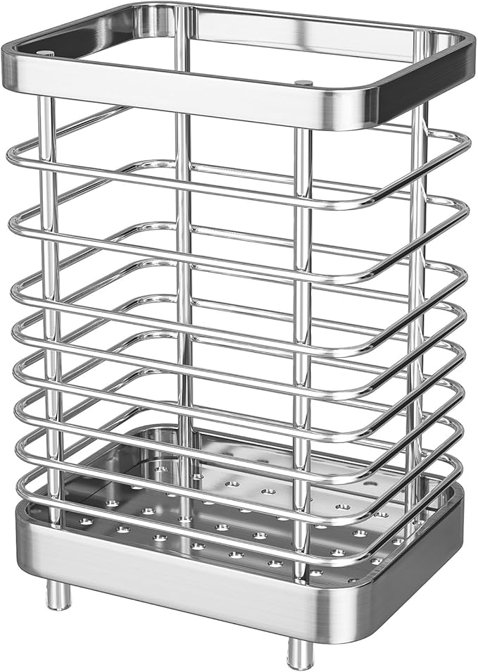 Kitchen Utensil Drying Rack,304 Stainless Steel Chopsticks Spoon Fork Knife Drainer Basket Flatware Storage Drainer, Dish Drainer for Kitchen Counter