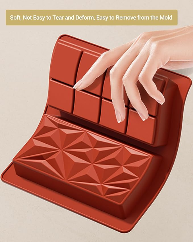 Silicone Chocolate Bar Mold, 1 Inch Deep, Large Candy Mould for Stuffed Bars and Fillings, 2 Pcs