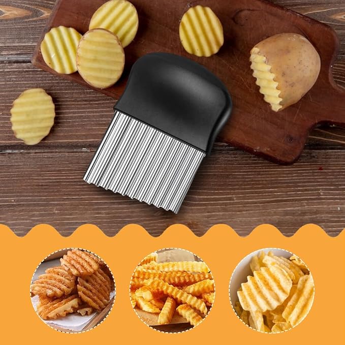 Large Crinkle Cutter, Stainless Steel Wavy Cutter with Non-Slip Handle, French Fry Cutter, Crinkle Potato Slicer, Chopping Tools for Potatoes Carrot Fruit Vegetable (A Set: 1 Pcs)