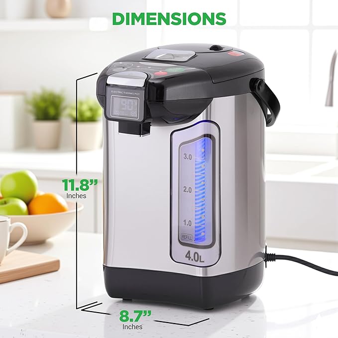 NutriChef Digital Water Boiler and Warmer - 4L/4.23 Qt Stainless Electric Hot Water Dispenser w/ LCD Display, Rotating Base, Keep Warm, Auto Shut Off, Safety Lock, Instant Heating for Coffee & Tea