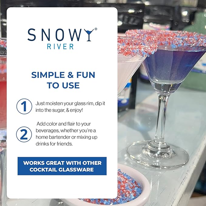 Snowy River Americas, Cocktail & Margarita Sugar Rimmer - Vibrant Naturally Colored Sugar for Cocktail Rimming, Baking & Decorating, Medium Crystal - 8oz