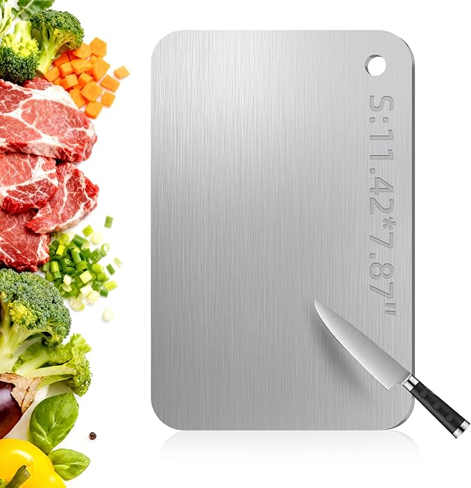Tavano Titanium Cutting Board,100% Pure Titanium Cutting Boards for Kitchen,Double-side Available Cutting Board for Vegetables,Meat,Fruits,Easy to Store and Clean(S)
