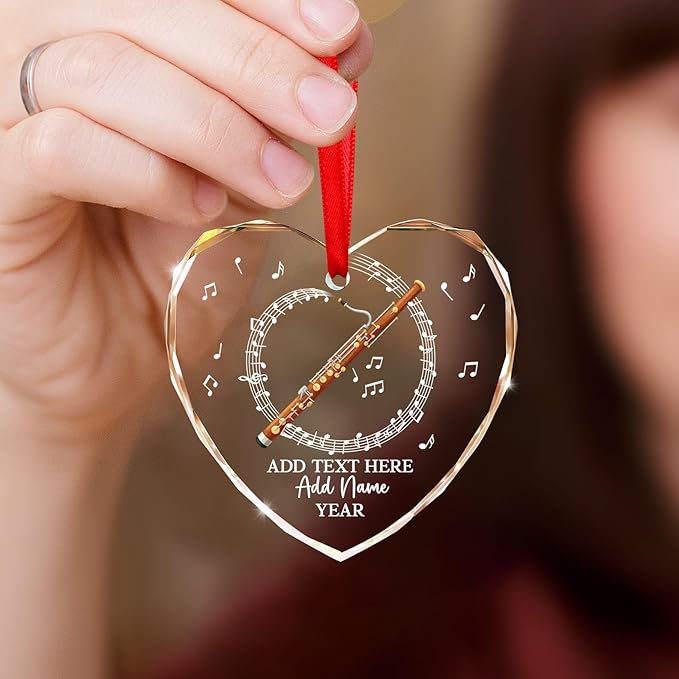 Personalized Text Name & Year Bassoon Christmas Ornament, Bassoon Musical Instrument Glass Ornament for Xmas Tree, Customized Music Lover Christmas Hanging Ornaments 2025, Gift for Bassoonist