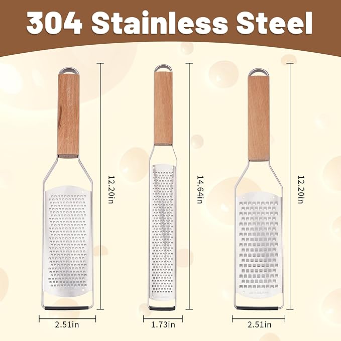 SHIKORI Professional Cheese Graters for Kitchen Stainless Steel Handheld, Metal Lemon Zester Grater With Wood Handle For Cheese, Chocolate, Spices, Kitchen Gadgets And Tools-Longboard