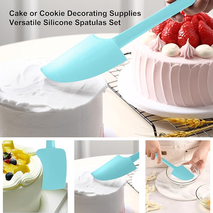 Premium Silicone Spatula Set, JXWING Flexible Heat Resistant Non-slip Handle Baking Cooking Rubber Spatulas, Aqua Sky