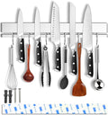 Strong Magnetic Knife Holder for Wall, 17 Inch No-Drill Knife Strip with 12 Hooks & Adhesive, Holds Kitchen Utensils & Tools - YIIYIIN