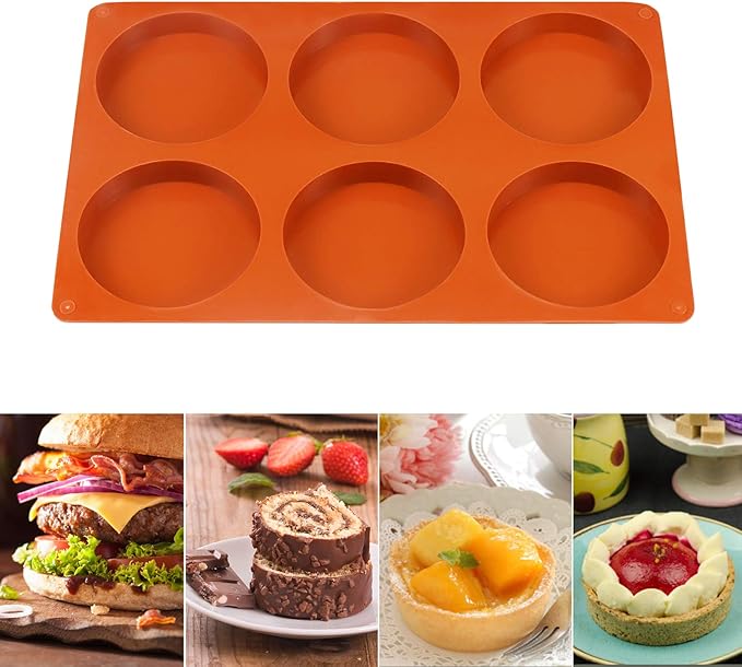 Palksky Silicone Molds for Baking (2 Pack)6-Cavity Large Round Disc Mold/English Muffins Pan/Resin Coaster Mold Non-Stick for Hamburger Chocolate Cake Pie Custard Tart Whoopie Pie Egg Pan