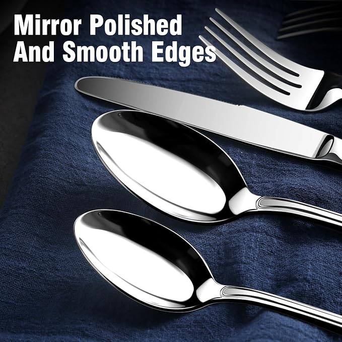 Silverware Set for 8, Stainless Steel Cutlery Set with Wide Handles, Mirror Polished Utensils Heavy Duty Spoons and Forks Set, Dishwasher Safe (Silver, 40 Pieces for 8)
