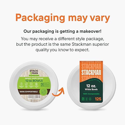 100% Compostable Paper Bowls 12 oz. [1000 Count] Heavy-Duty Soup Bowls - Natural White Color Unbleached Bagasse Bowls - Eco-Friendly Disposable Biodegradable Sugarcane - [Bulk Case 8/125 Pack]
