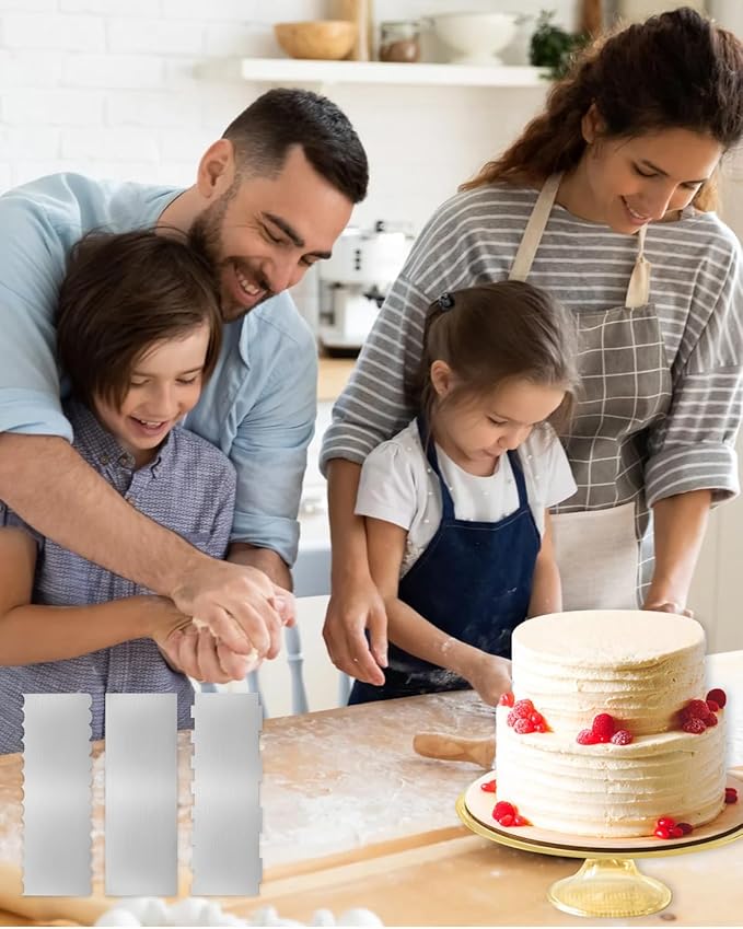 3PCS Stainless Steel Cake Scraper Set, Icing Scraper & Icing Smoother for Cake Decorating, Frosting Scraper Tools, Alisador de Pasteles for Buttercream & Baking