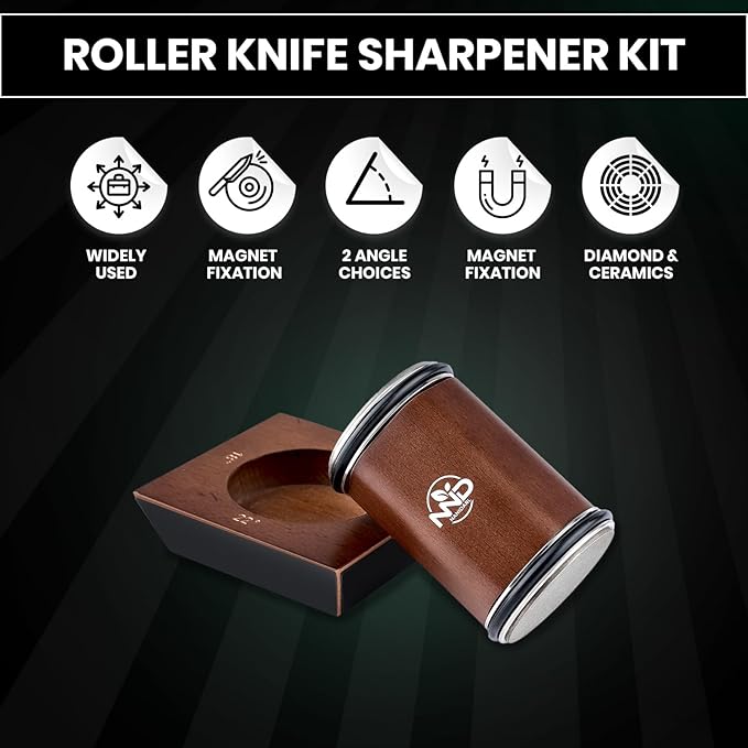 Upgraded Rolling Knife Sharpener Kit, Multi-Angle Adjustable Sharpening Tool with Diamond and Ceramic Discs, Knife Sharpener Roller for Kitchen, Knife Sharpening Made Easy