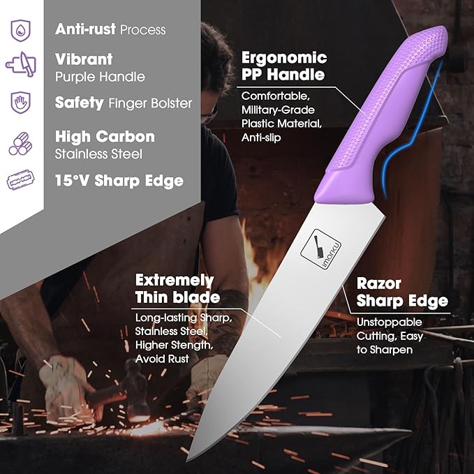 imarku® Kitchen Knife Set, Sharp Knives Set with Built-in Sharpener, Stainless Steel Block Knife Set and Non-Slip Ergonomic Handle, Dishwasher Safe, 14 PCS Professional Knife Set for Gift, Lavender