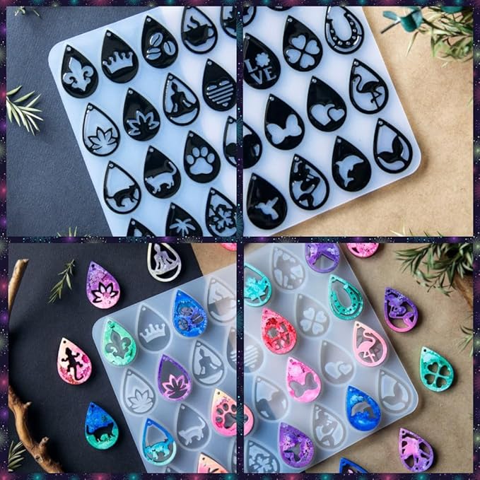 Keychain Resin Molds Silicone with Hole, 28pcs UV Resin Jewelry Mold, Epoxy Resin Molds for Keychain Pendant Jewelry Making Molds for Epoxy Resin Earring Mold, Earrings, Necklace