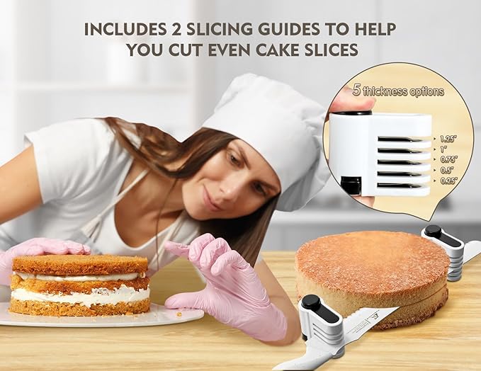 Resharpenable Bread Knife for Homemade Bread, 11.6-Inch Multifunction Serrated Knife with 5 Thickness Adjustable Slicing Guide, Stainless Steel Bread Cutter, Razor Sharp for Sourdough, White