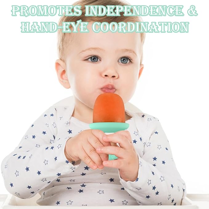 Sakolla Baby Popsicle Molds Mini 6-Cavity Silicone Ice Pop Mold with Sticks Breastmilk Popsicle Molds for Teething Relief Toddler Popsicle Mold for Ice Cream Frozen Yogurt and Fruit Juice (Green)