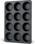 E-far Nonstick Muffin Pans 12 Cups, Stainless Steel Muffin Tin Cupcake Pan Tray for Baking, Stainless Steel Core & Non Toxic, Easy Release & Easy Clean, Black