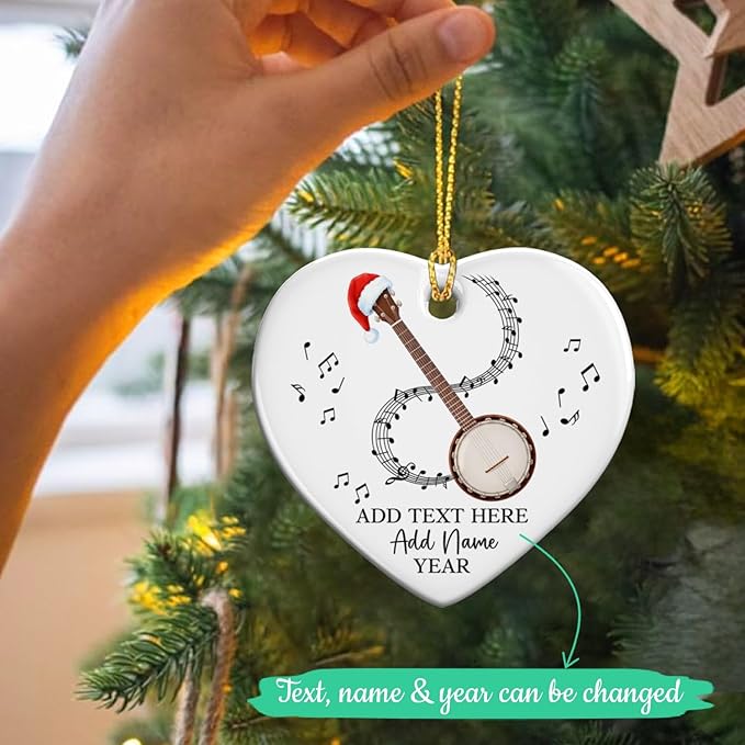 Personalized Banjo Musical Instrument Ceramic Ornaments, Customized Banjo Christmas Ornament with Text Name Year, 2025 Christmas Ornament Gift for Musician/Teacher/Student, Banjoist Keepsake