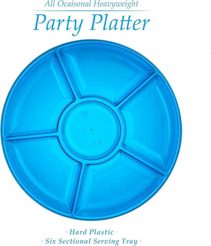 Plasticpro 6 Sectional Round Plastic Serving Tray/Platter (8, Blue)