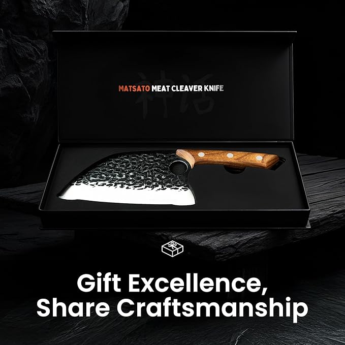 Matsato Cleaver Knife – Japanese Steel Cooking Butcher Knife for Meat & Vegetables Chopping, 5.8 Inch Kitchen Knife, Christmas Kitchen Gift for Men & Women
