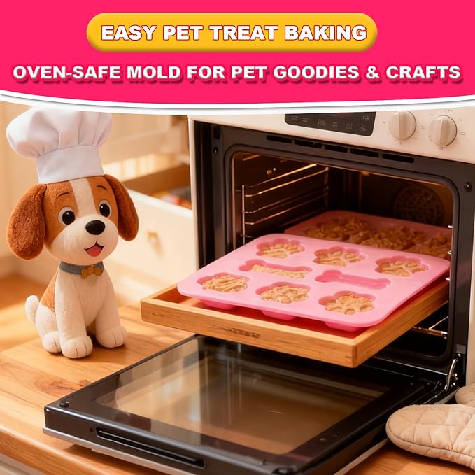 3Pcs Puppy Paw & Bone Silicone Molds - Non-Stick Candy Mold, Reusable Ice Cube Molds for Frozen Dog Treats, Chocolate, Jelly, Biscuit - Food Grade 2-in-1 Dog Treat Mold for Baking and Freezing