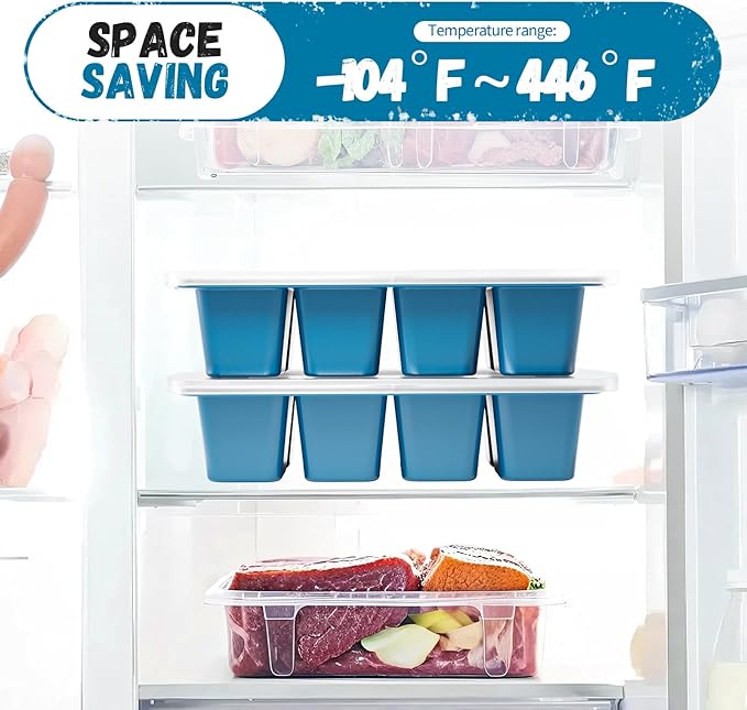 Ice Cube Tray For Freezer, 16 Large 1/2 Cub Cubes, Silicone Ice Trays For Freezer With Lid, Heavy-duty, Sturdy and Easy to Demold, Suitable for whisky, coffee, Herbs, Purees, 2-Pack