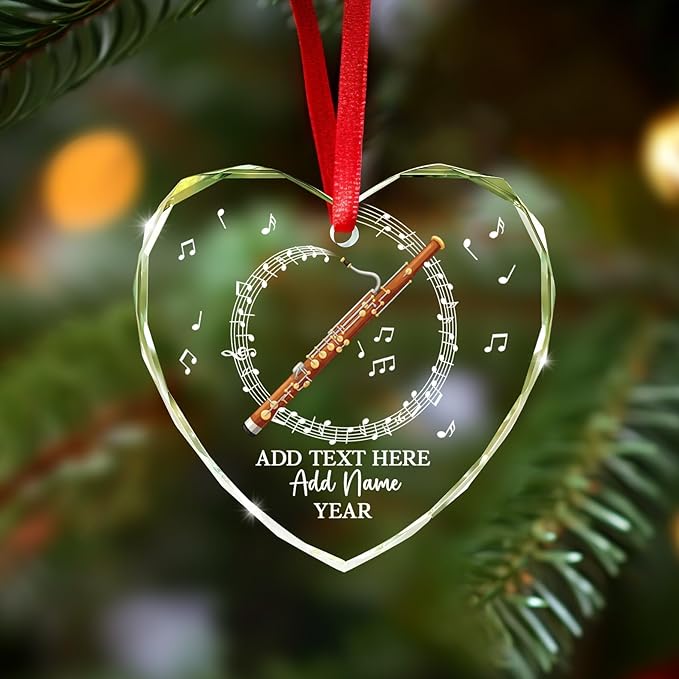 Personalized Text Name & Year Bassoon Christmas Ornament, Bassoon Musical Instrument Glass Ornament for Xmas Tree, Customized Music Lover Christmas Hanging Ornaments 2025, Gift for Bassoonist