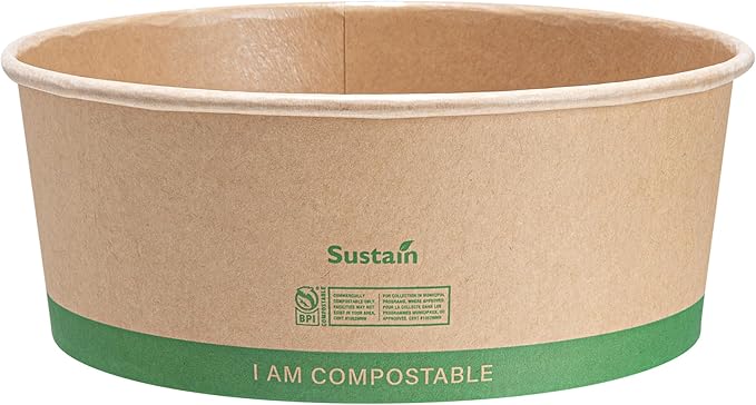 Restaurantware Compostable Paper Food Containers 50 Pack Of 50 oz BPI-Certified Round Kraft Salad Bowls Disposable Grease-Resistant Meal Prep Take Out Containers For Ice Creams, Soups, Snacks