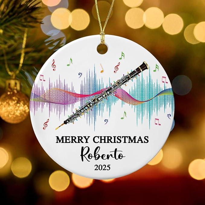 Personalized Oboe Instrument Ceramic Ornament, Customized Text Year Name Oboist/Oboe Musical Player Christmas Ornaments Gift for Women Men Friends Kids, Oboes Musical Lover Appreciation Ornament