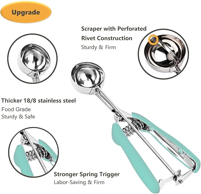 Ice Cream Scoop, Cookie Scoop, 4 Tbsp/ 60 ml/ 2 oz Cookie Scoops for Baking, 18/8 Stainless Steel Cookie Scooper for Baking, Ice Cream Scooper with Trigger Release, Cookie Dough Scoop (Mint)