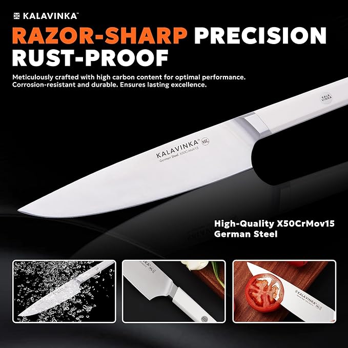 8 Inch Cooking Knife, Razor Sharp Edge Retention, German Steel Blade with Comfortable Handle, Bonus Sheath, Gift-Ready (RUPA)