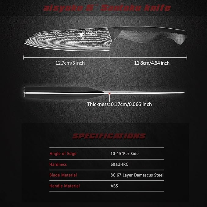 Santoku Knife 5" inches-Japan 8C Super Steel 67 Layer Damascus Steel-Sharp Kitchen Knife-Full Tang ABS Anti-Skid Handle utility knife Cooking Knife with Luxury Gift Box