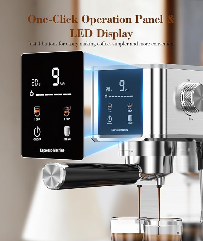 Kndko 20Bar Professional Espresso Machine with Milk Frother and Touchscreen for Cappuccino, Latte