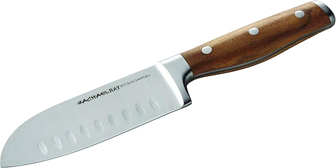 Rachael Ray Cucina Cutlery 2-Piece Japanese Stainless Steel Santoku Knife Set with Acacia Handles - ,Acacia Wood