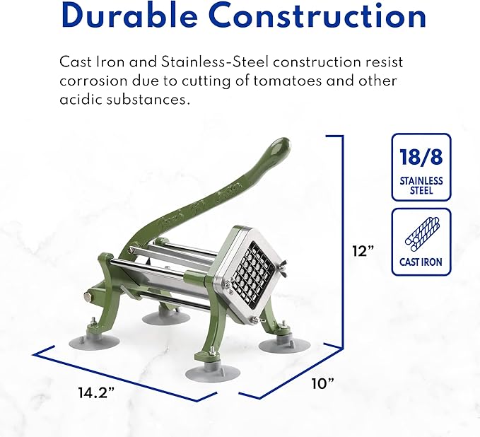 New Star Foodservice 42306 Commercial Grade French Fry Cutter with Suction Feet, 3/8", Green