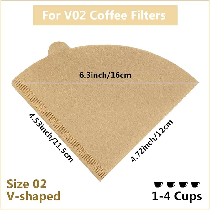 Cone Coffee Filters Size 02, 100 Count 1-4 Cups Unbleached V02 Disposable Coffee Filter Paper, Compatible with Conical Shaped Pour Over Coffee Dripper and Drip Coffee Maker