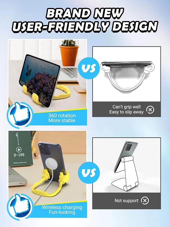 Stocking Stuffers for Teens Boys Girls Cell Phone Stand: Upgrade Adjustable Thumbs Up Lazy Phone Holder for Desk Fun Birthday Gifts for Grandma Adults Husband from Wife (Yellow, 1)