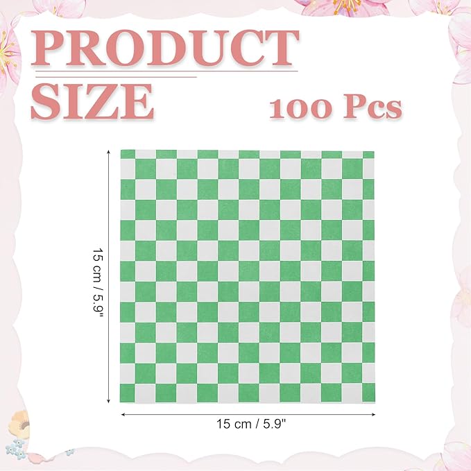 PATIKIL 5.9" x 5.9" Waxed Paper Sheets, 100Pcs Square Pattern Oil-absorbing Dry Food Wrapping Paper for Bakery Coffee Shop Home Baking Kitchen DIY, Green