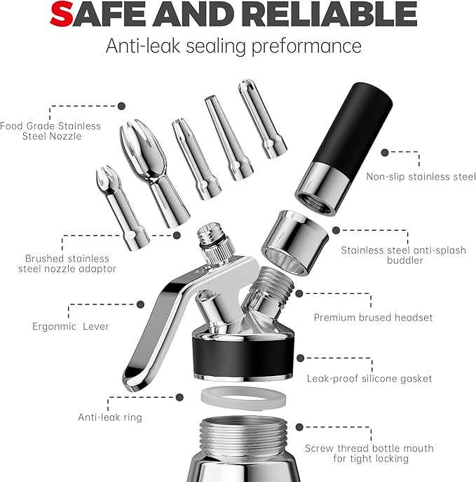 OSJCOOK Whipped CreamDispenser Stainless Steel & Aluminum (Single layer, 500ml)