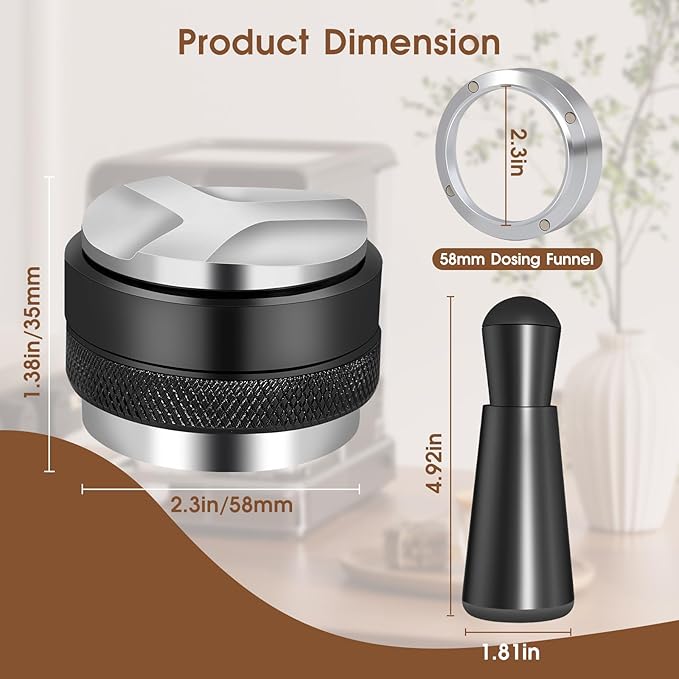 58mm Espresso Accessories Kit, Coffee Distributor and Tamper Leveler, WDT Tool and Dosing Funnel Set Fits 58 mm Espresso Machines and Portafilters