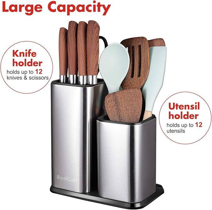 RedCall Kitchen Knife Holder,Stainless Steel Universal Knife Block Without Knives for Countertop,Modern Knife Utensil Holder for Counter,Edge-Protect Knife Storage Organizer (Stainless Steel (Silver))