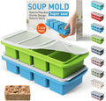 Silicone Freezer Tray with Lid Soup Freezer Container Molds with Steel Reinforced Rim Large Ice Cube Tray Makes 8 Perfect 1 Cup Portions Cubes Storage Food silicone Ice Cube Molds Housewarming Gifts