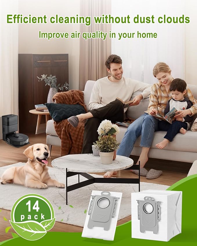 VBN 14 Packs Q5 Dust Bags for Roborock S8 Pro Ultra, S8+, Q7 Max+, Q5+, Q5 Max+, S7 Max Ultra,S7 Maxv Ultra and Q8 Max+ Robot Vacuum, disposable vacuum bag replacement, 3.6L Large Capacity