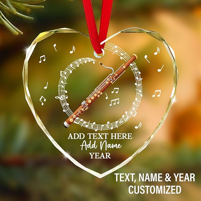 Personalized Text Name & Year Bassoon Christmas Ornament, Bassoon Musical Instrument Glass Ornament for Xmas Tree, Customized Music Lover Christmas Hanging Ornaments 2025, Gift for Bassoonist